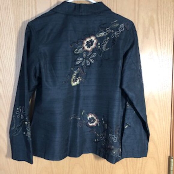 Laura Ashley Beaded Embroidered Silk Blend Jacket Petite Medium Black - Picture 7 of 11